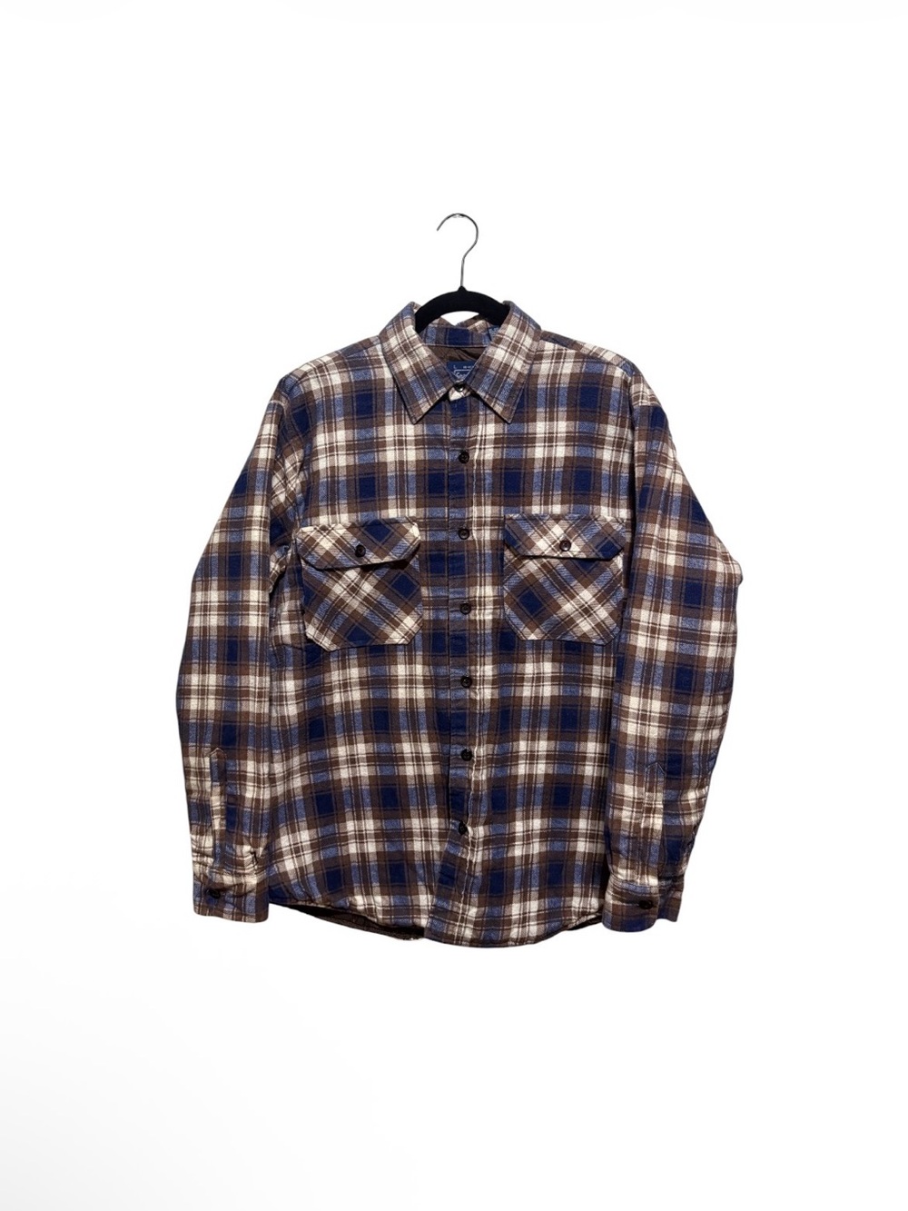 1980s Sears Blue, Brown & Cream Plaid Shirt jacket